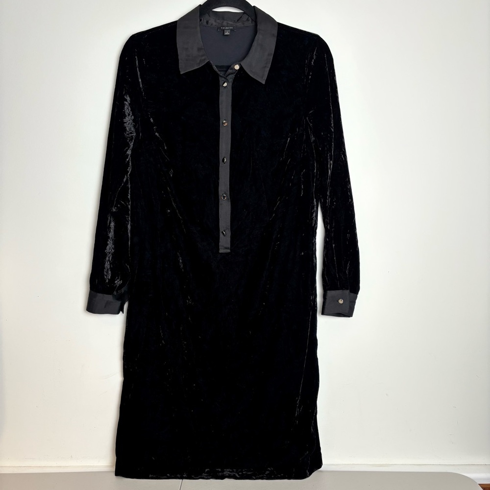 Talbots Velvet Dress Long Sleeve Shirtdress Popover size S Small
